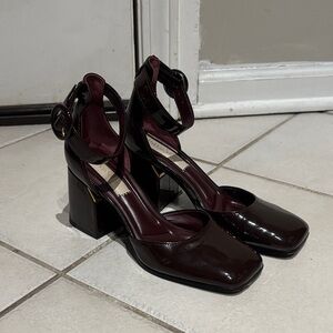 Franco Sarto Dark Burgundy Block Heel Pumps